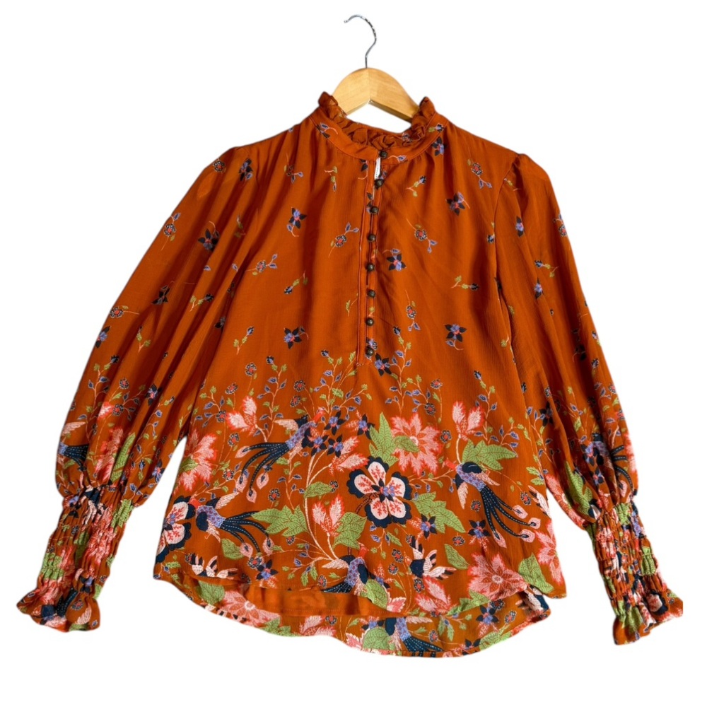 By Anthropologie Floral Chiffon Blouse size XS - Picture 5 of 15